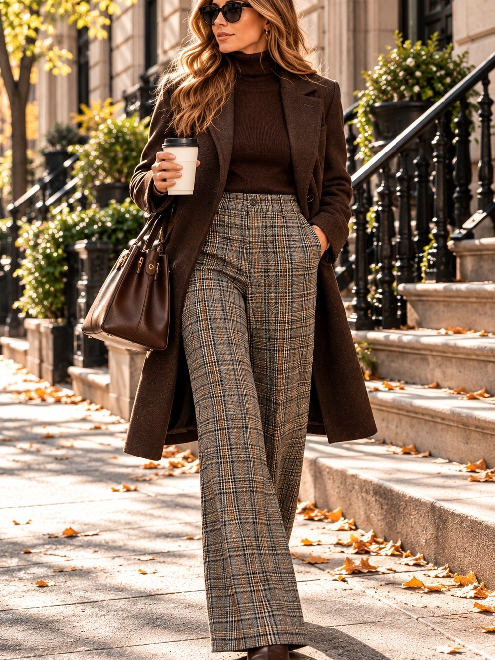 NWT Madewell Plaid Wide Leg Pants High Rise Gray Brown Size S